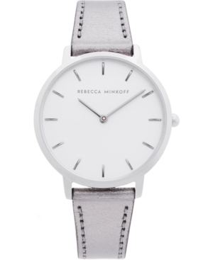 image of Rebecca Minkoff Women-s Major Gray Metallic Leather Strap Watch 35mm