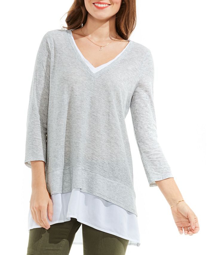 Vince Camuto Petite Layered-Look Mixed-Media Top & Reviews - Tops ...