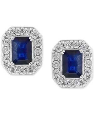 image of Effy Sapphire (2-1/10 ct. t.w.) & Diamond (1/5 ct. t.w.) Stud Earrings in 14k White Gold