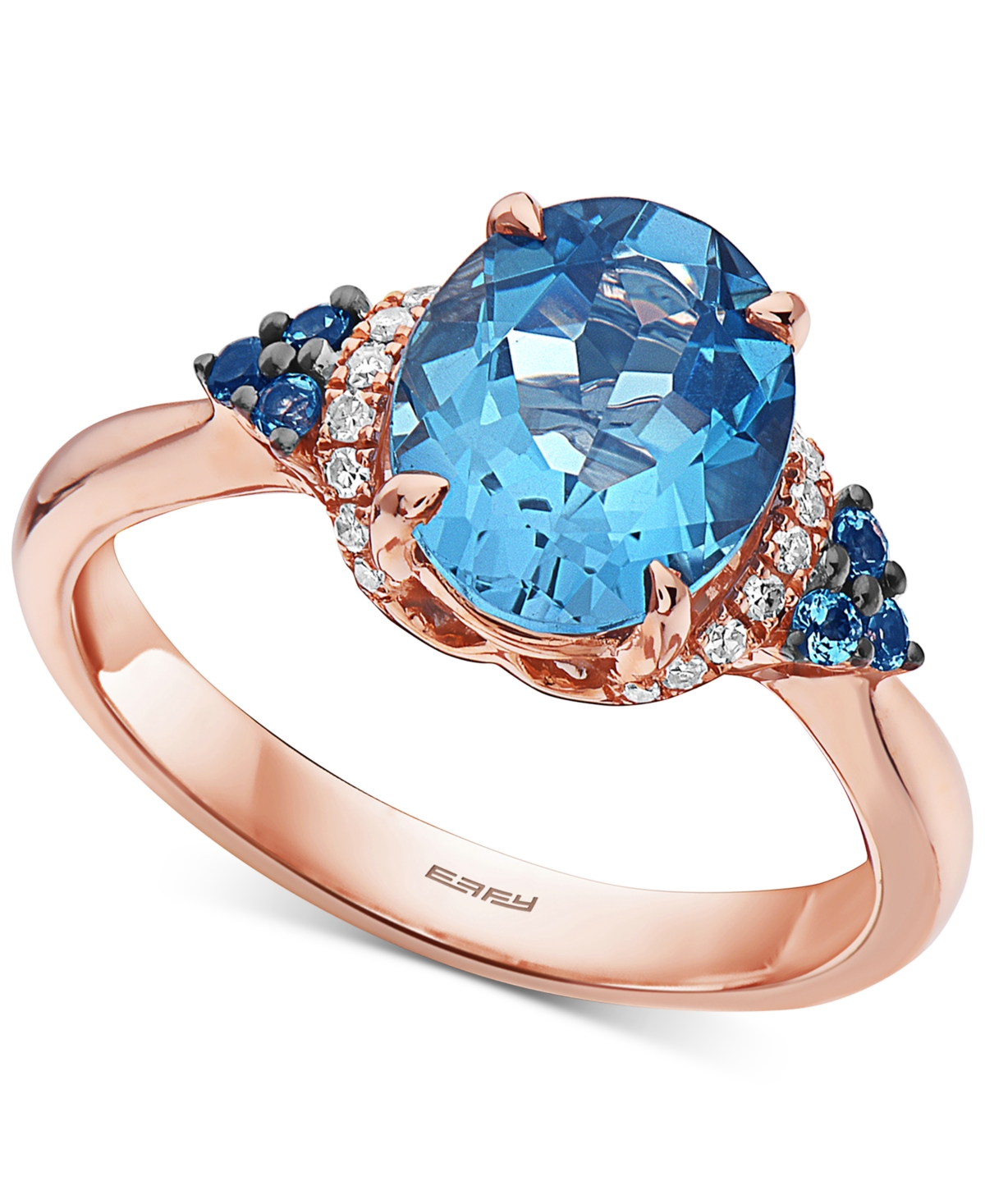 Effy London Blue Topaz (3-1/4 ct. t.w.) & Diamond (1/10 ct. t.w.) Statement Ring in 14k Rose Gold - Blue Topaz