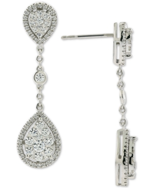 image of Diamond Cluster Teardrop Chain Drop Earrings (1 ct. t.w.) in 14k White Gold