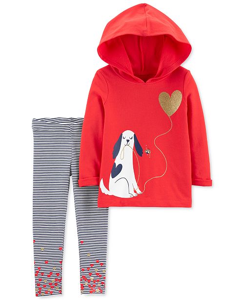 Carter S Toddler Girls 2 Pc Dog Hoodie Striped Leggings Set
