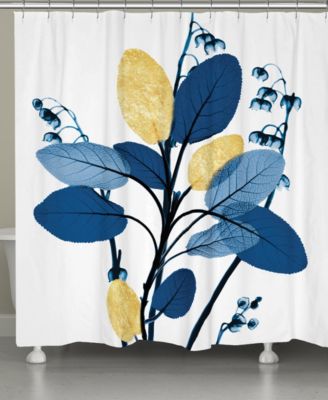 Laural Home - Blue and Gilded Leaves Shower Curtain