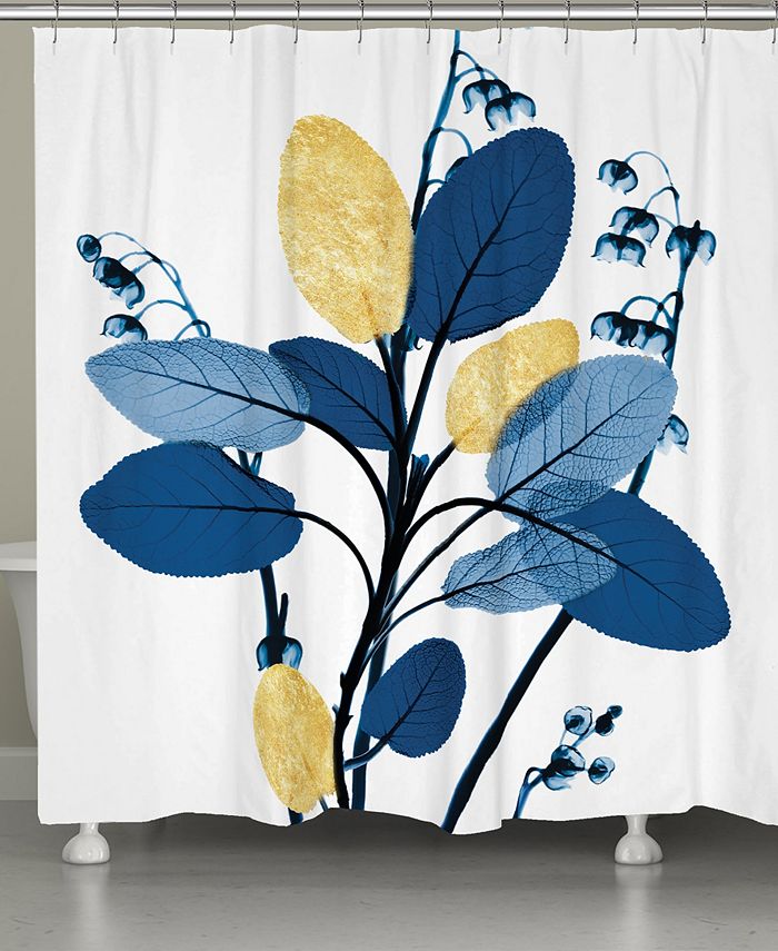 Laural Home - Blue and Gilded Leaves Shower Curtain