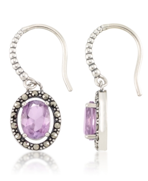 image of Marcasite and Amethyst (2-3/4 ct. t.w.) Oval Drop Wire Earrings in Sterling Silver