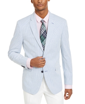Tommy Hilfiger Men's Modern-Fit Stretch Blue/White Seersucker Stripe Sport Coat