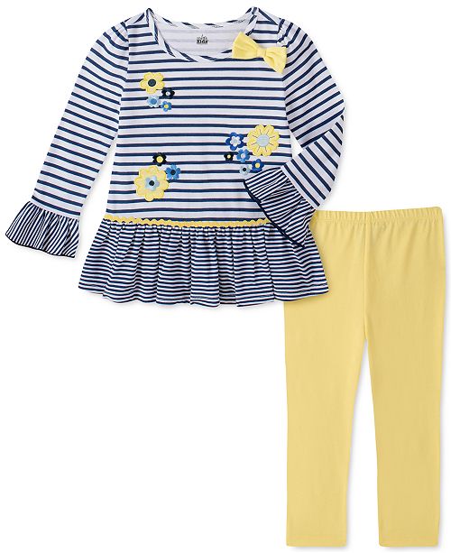Little Girls 2 Pc Daisy Striped Tunic Leggings Set