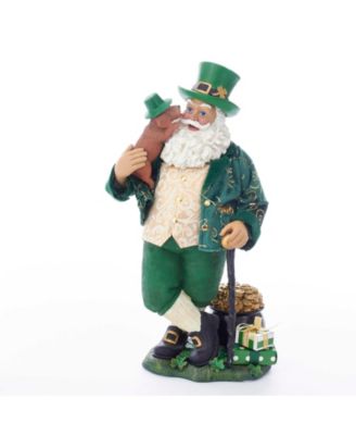 Kurt Adler - 11-Inch Fabrich&eacute;™ Musical Irish Santa With Dog and Walking Cane