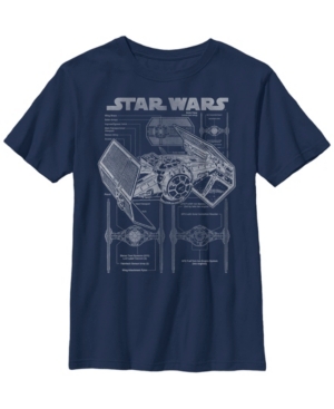 Star Wars Official Boys Tie Fighter Schematics Kids T-Shirt Navy 