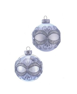 Kurt Adler - 80MM Silver with Glitter and Sequins Glass Ball Ornaments, 6 Piece Box
