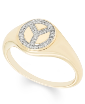 image of Diamond (1/10 ct. t.w.) Peace Sign Ring in 14k Yellow or Rose Gold