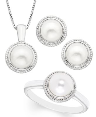 Macy's - Cultured Freshwater Pearl (21 mm) 3-Piece Set in Sterling Silver