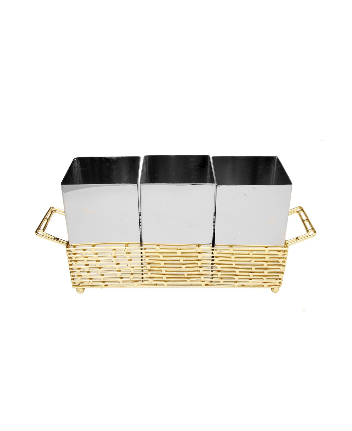 Classic Touch Gold-Tone Brick Design Cutlery Holder with Hammered Stainless Steel Inserts