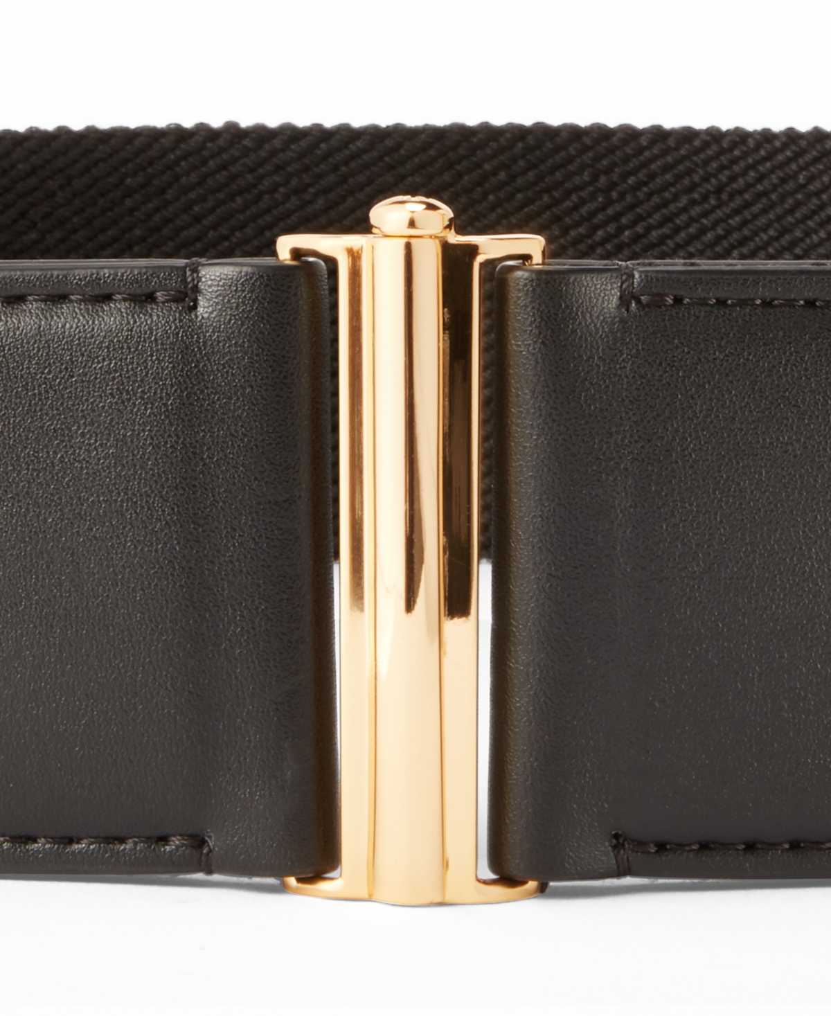 Shop Lauren Ralph Lauren Wide Interlock Buckle Stretch Belt In Black,gold