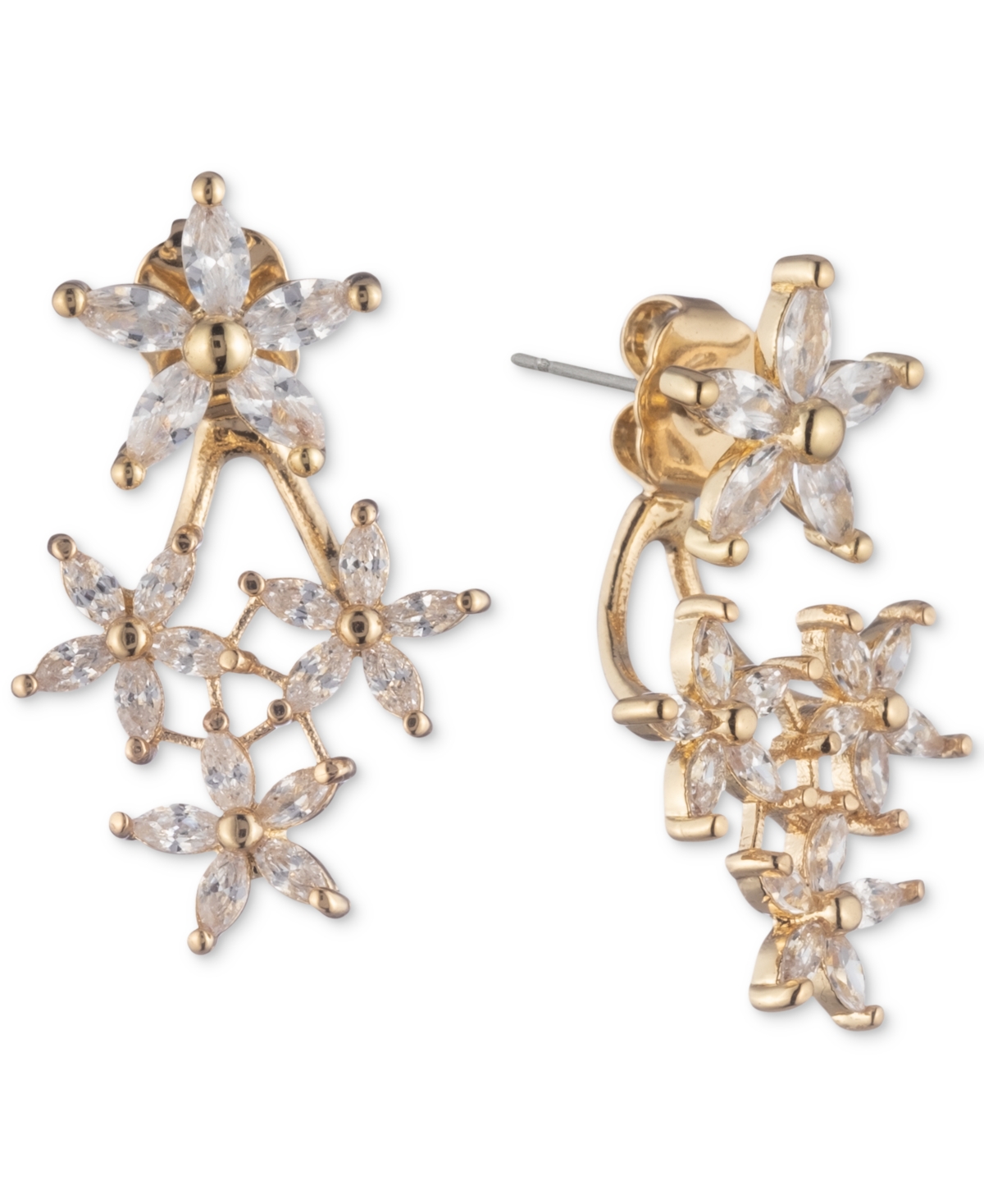 Gold-Tone Crystal Flower Front-and-Back Earrings - Crystal