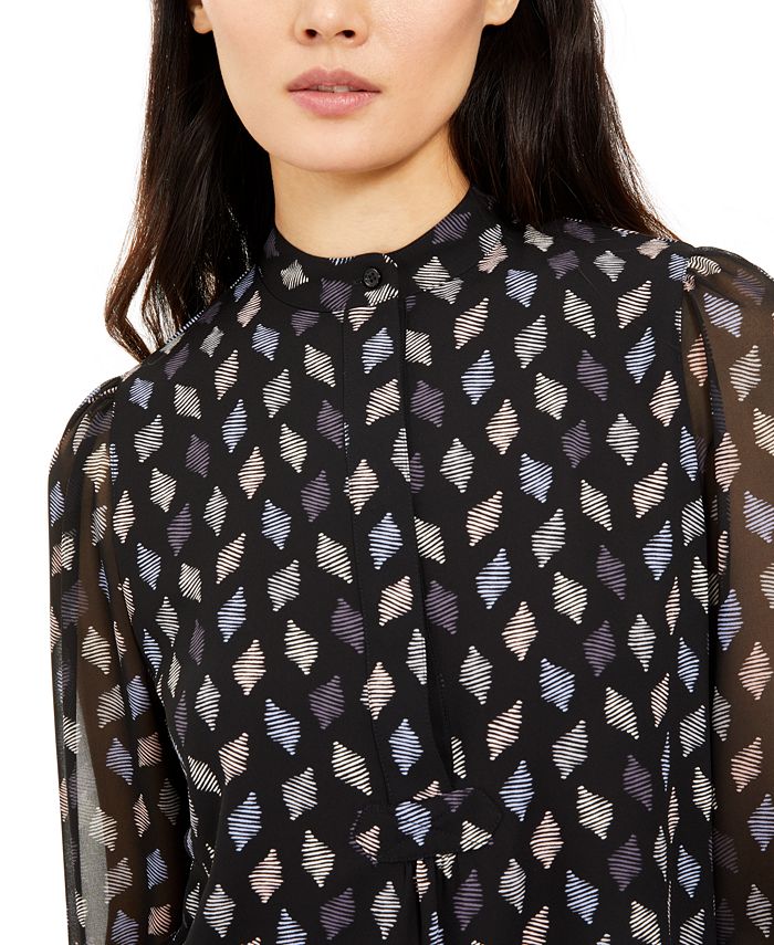 Anne Klein Printed Mesh Blouson Top - Macy's