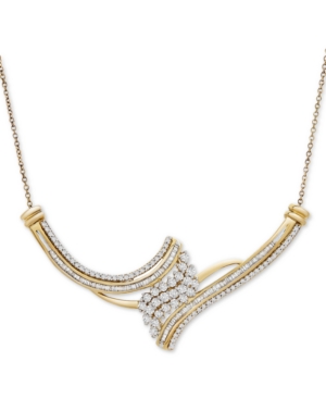 image of Diamond Cluster Adjustable Pendant Necklace (1 ct. t.w.) in 10k Gold