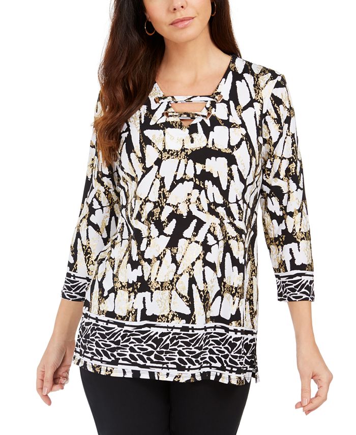 JM Collection Laced Grommet-Neck Tunic Top, Created for Macy's - Macy's