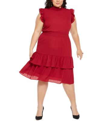 NY Collection - Plus Size Smocked Mock-Neck Dress