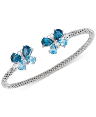 London Blue Topaz 3 1 5 ct. t.w. White Zircon 1 4 ct. t.w. Butterfly Mesh Cuff Bracelet 2 3 8 ct. t.w. in Sterling Silver Also in Amethyst Macy s