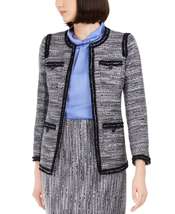 Anne Klein Contrast-Trim Tweed Jacket - Macy's