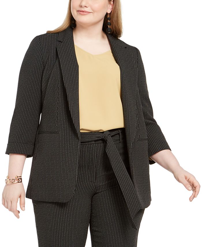 Bar III Trendy Plus Size Striped Blazer, Created for Macy's Macy's