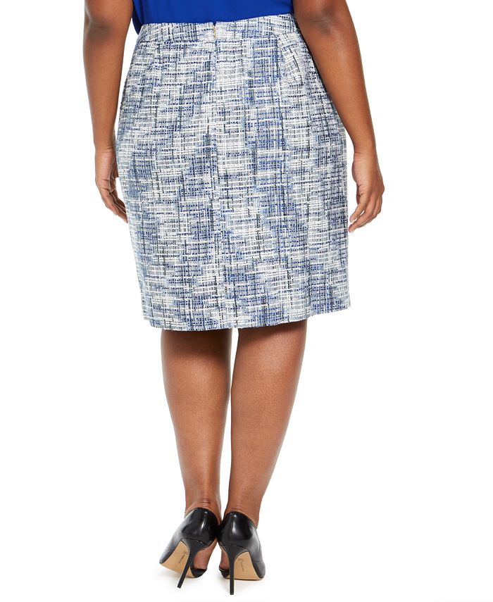 Calvin Klein Plus Size Tweed Fringe-Trim Pencil Skirt - Macy's