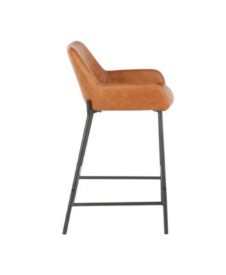 Daniella Industrial Counter Stool in Black Metal and Espresso Faux Leather by - Set Of 2