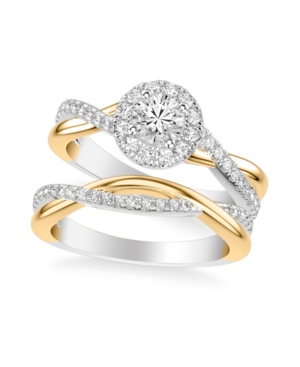 image of Diamond Halo Bridal Set (1 ct. t.w.) in 14k White & Yellow Gold or White & Rose Gold
