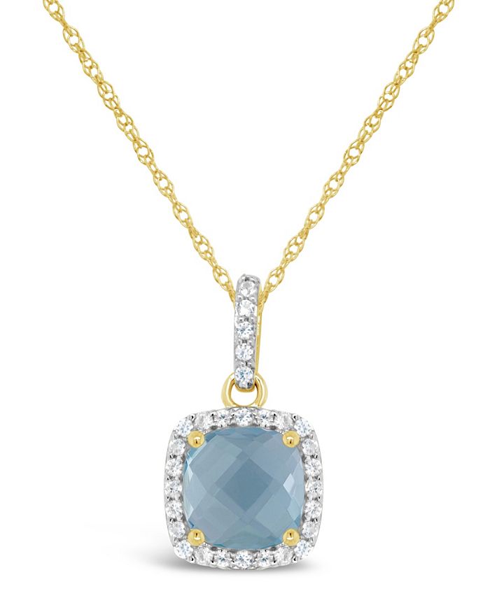 Macy's - Blue Topaz (1-5/8 ct. t.w.) and Created White Sapphire (1/6 ct. t.w.) Pendant Necklace in 10k Yellow Gold