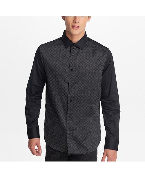 Karl Lagerfeld Paris Men S Long Sleeve Printed Front Panel Button