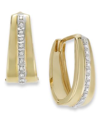 Italian Gold - 14k Gold Earrings, Diamond Accent Oval Hoop Earrings