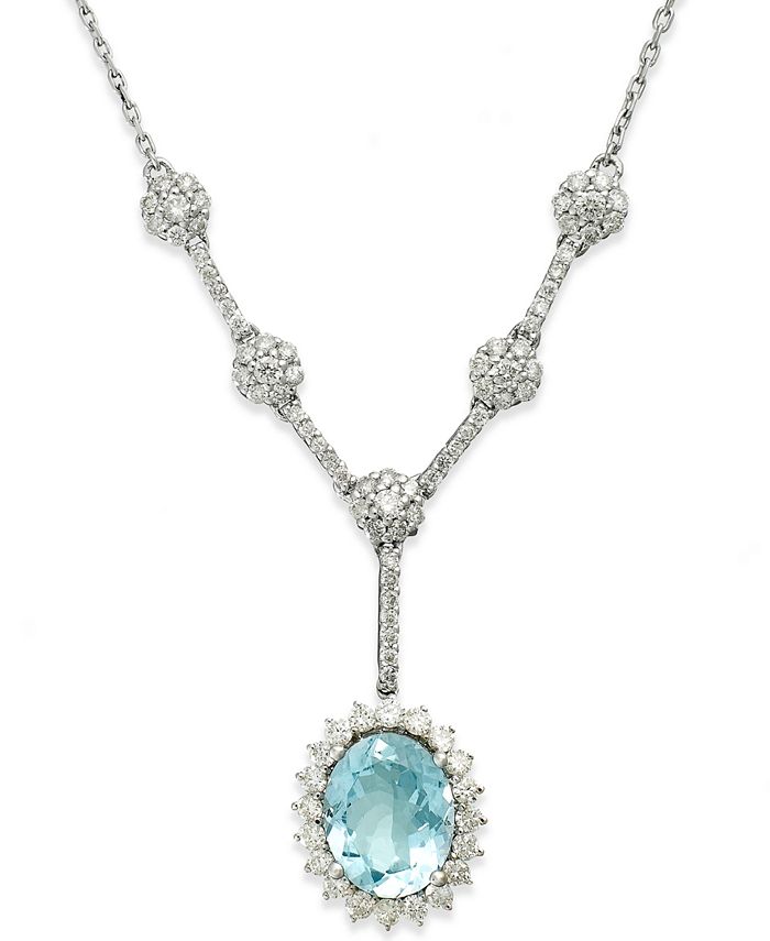 Macy's 14k White Gold Necklace, Aquamarine (1-3/4 ct. t.w.) and Diamond ...