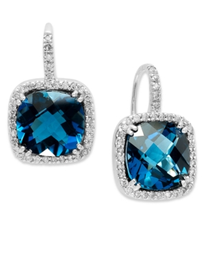 image of 14k White Gold Earrings, London Blue Topaz (10 ct. t.w.) and Diamond (1/3 ct. t.w.) Leverback Earrings