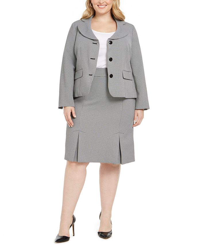 Le Suit Plus Size Jacquard Three-Button Skirt Suit - Macy's