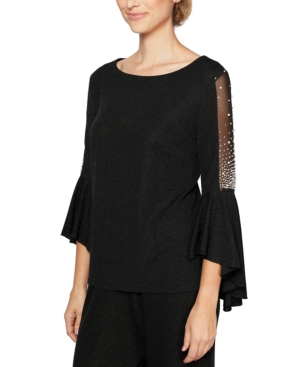image of Alex Evenings Embellished Bell-Sleeve Top