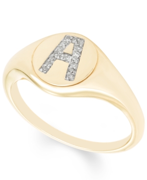 image of Diamond Accent Initial Signet Ring in 14k Yellow Gold