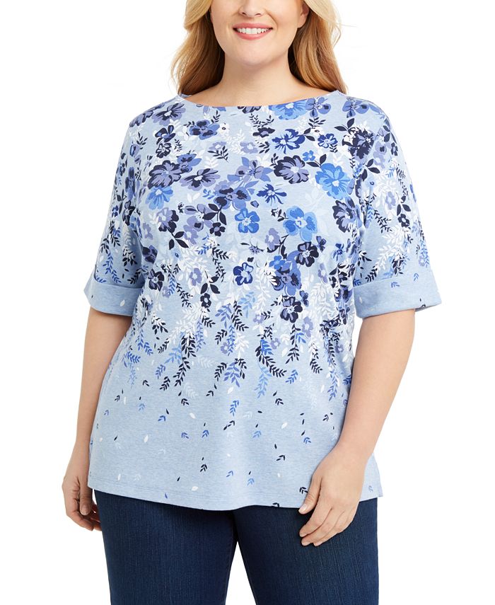 Karen Scott Plus Size Printed Boatneck T-Shirt, Created for Macy's - Macy's