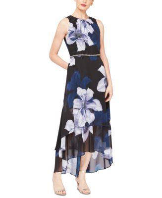 SL Fashions Floral-Print Chiffon High-Low Dress - Macy's