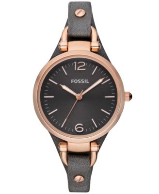 Fossil - Women's Georgia Ash Gray Leather Strap Watch 32mm ES3077