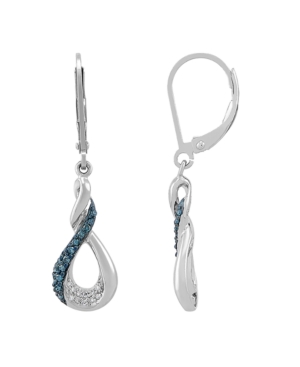 image of Teal Green and White Diamond (1/5 ct. t.w.) Swirl Drop Earrings in Sterling Sliver
