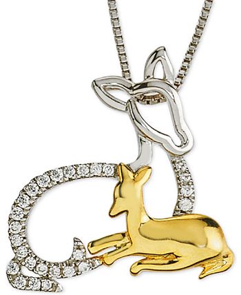 Macy's - Diamond Dear Mother & Child 18" Pendant Necklace (1/10 ct. t.w.) in Sterling Silver & 10k Gold