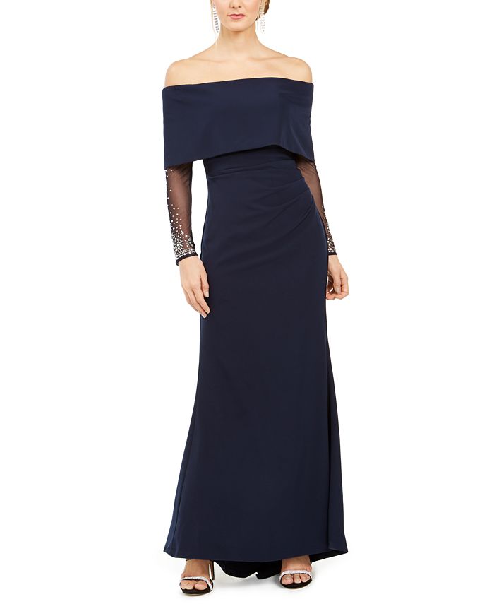 Vince Camuto Off The Shoulder Long Sleeve Gown Reviews Dresses Women Macy S