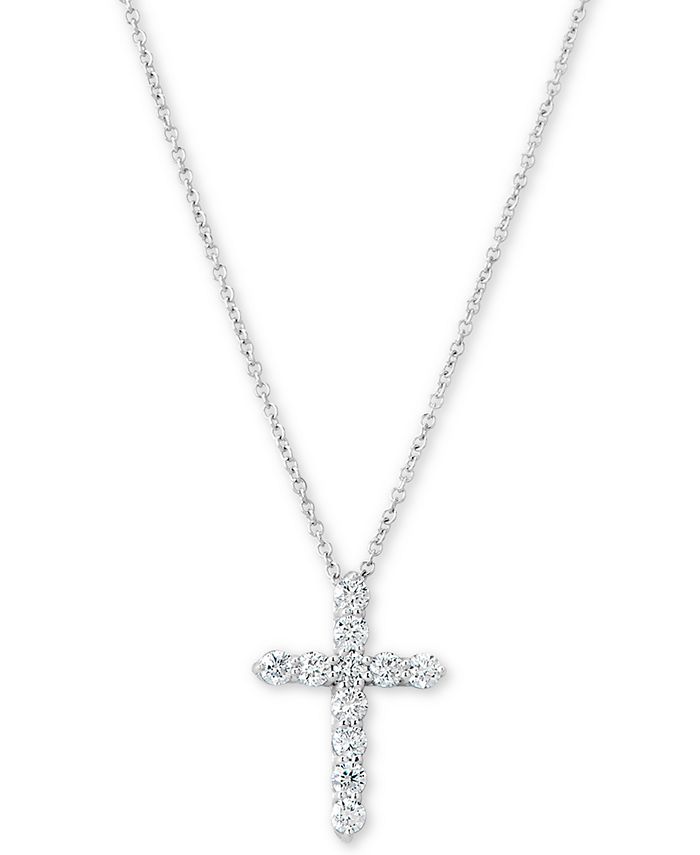 Macy's Diamond Cross Pendant Necklace (1/2 ct. t.w.) in 14k White Gold