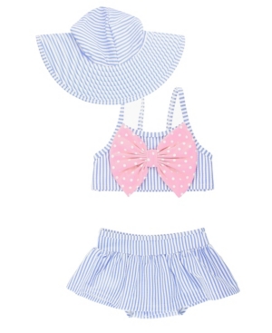 image of Rufflebutts Toddler Girl-s Skirted Bikini Swimsuit with Bow Swim Hat Set, 2 Piece