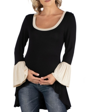 image of 24Seven Comfort Apparel Swing High Low Bell Sleeve Maternity Tunic Top