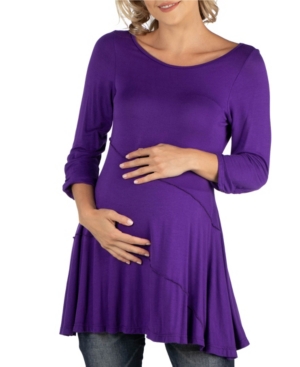 image of 24Seven Comfort Apparel Ruched Sleeve Swing Maternity Tunic Top
