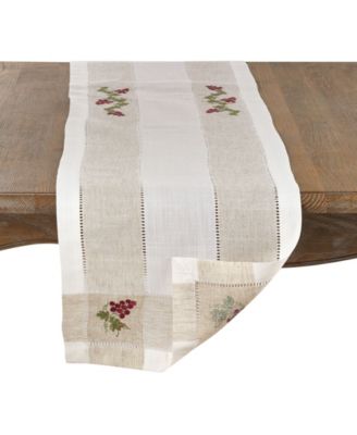 Embroidered Table Runner with Grape Hemstitch Design