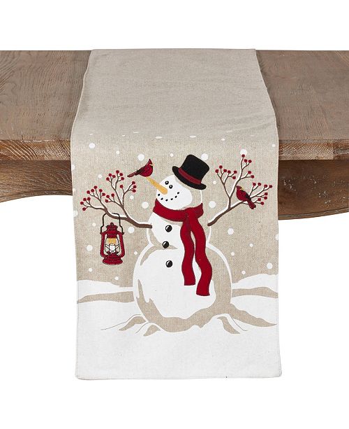 Saro Lifestyle Christmas Table Runner With Happy Snowman Design
