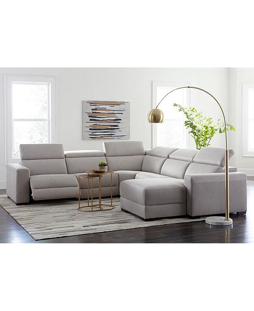 Furniture Nevio Leather Fabric Power Reclining Sectional Sofa